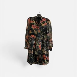 W118 by Walter Baker Black Floral Dress with Coral & Olive Accents